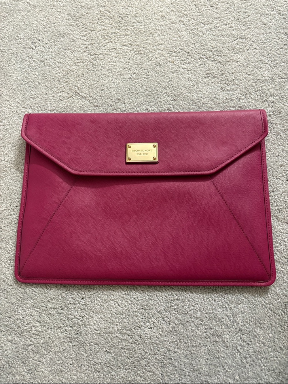 Michael Kors Magenta Saffiano Envelope Clutch with Gold Plaque